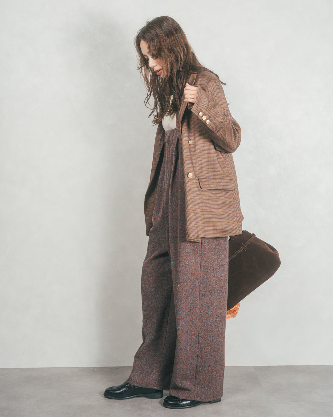 Effortless チェックジャケット (BROWN)