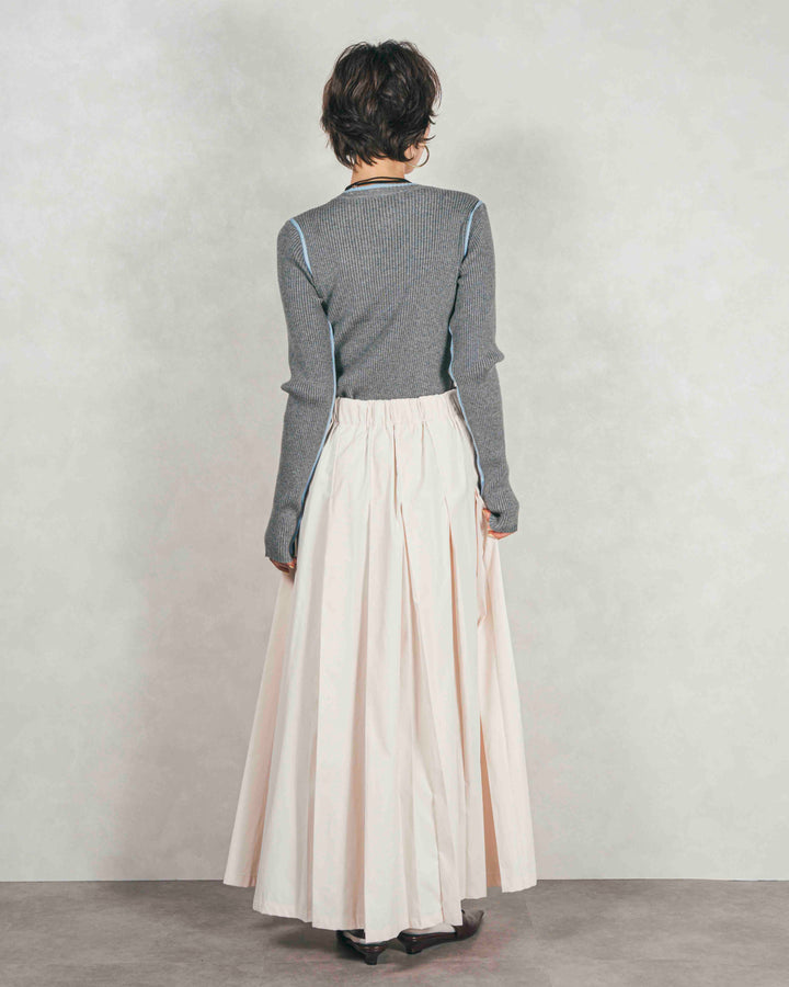 ［SET］バイカラークルーネックニットトップス+W-Tuckプリーツロングスカート（2SET）