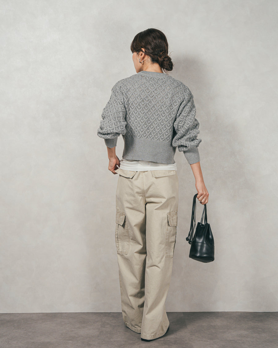 透かし編みフロントスリットニット（GREY）