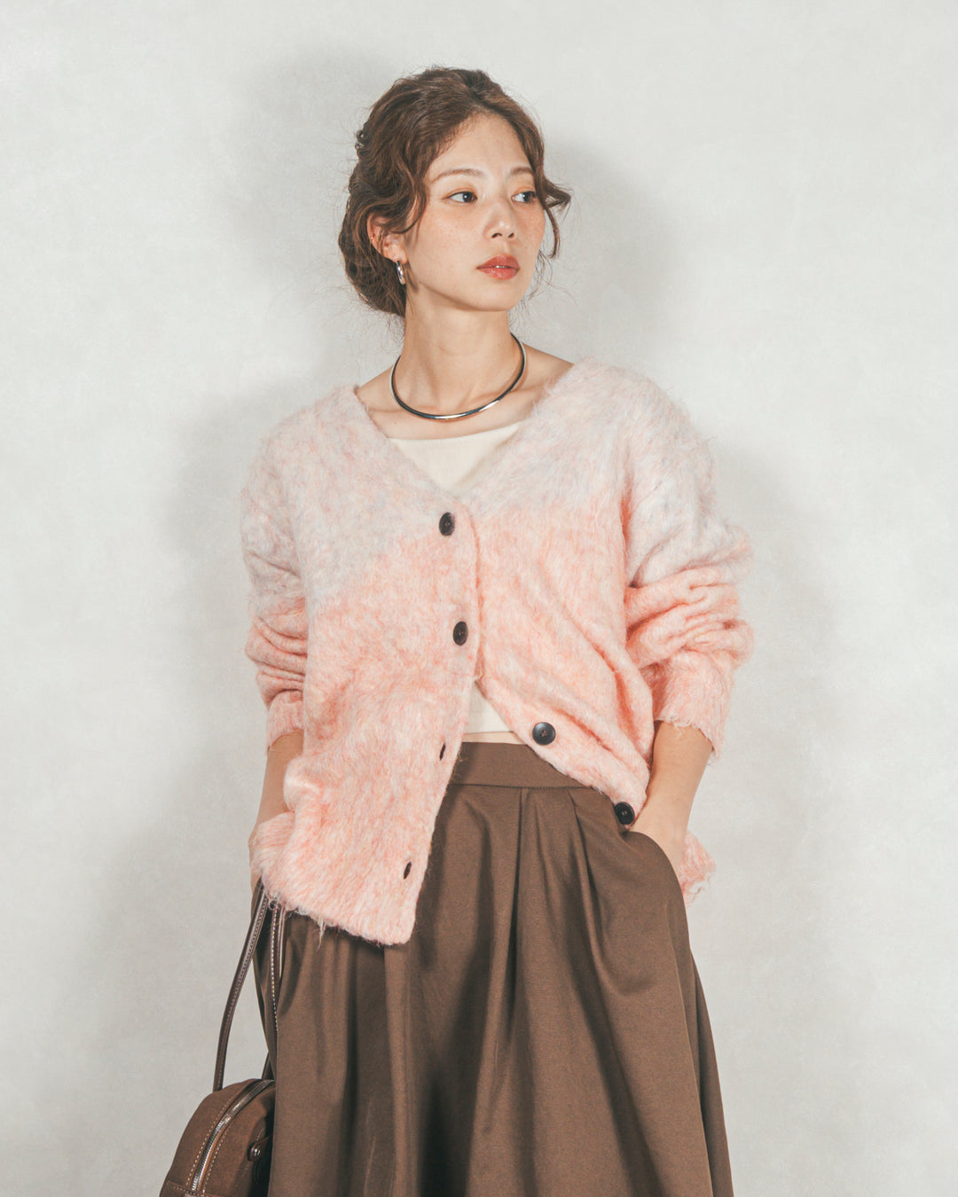 ［SET］Airyフェザー ニットカーディガン+コクーンシルエットロングスカート（2SET）