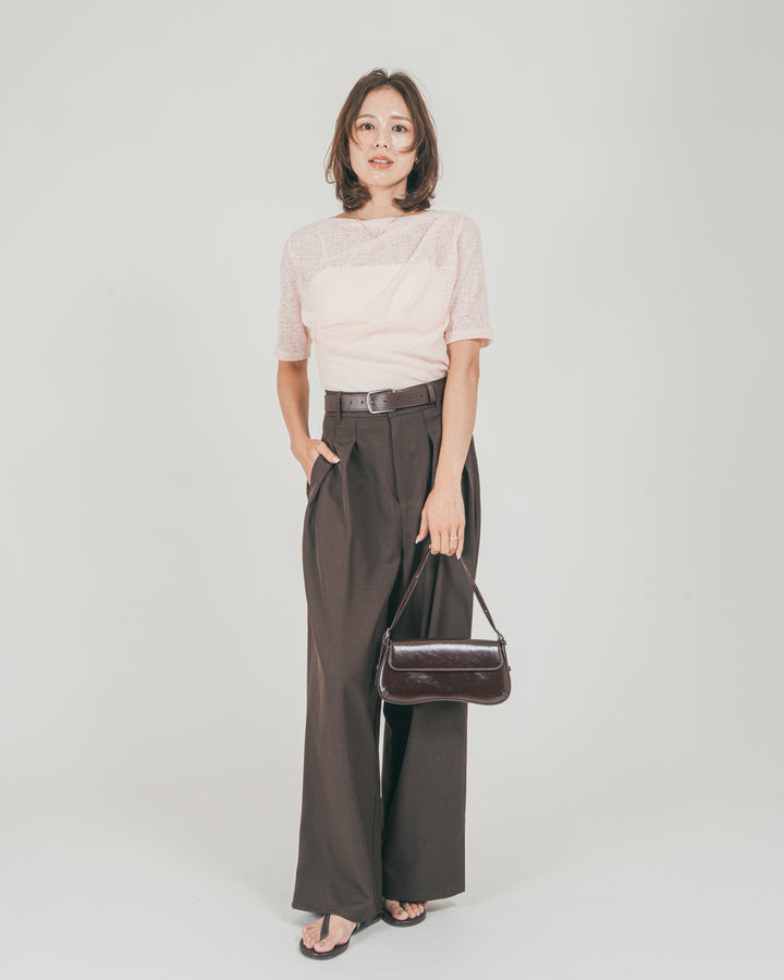 ［SET］カットレース ドレープTee + ダブルタック ハイウエストワイドパンツ（2SET）