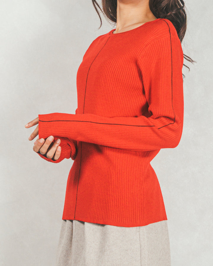 Line Rib クルーネックニット（RED）