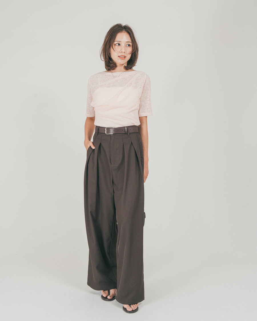 ［SET］カットレース ドレープTee + ダブルタック ハイウエストワイドパンツ（2SET）