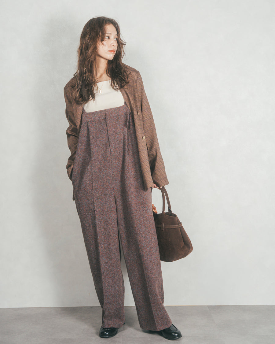 ［SET］Effortless チェックジャケット+Tweedベロアサロペット（2SET）