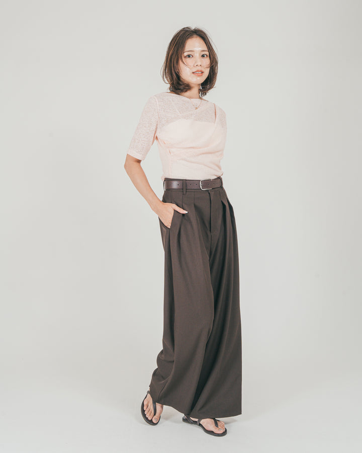 ［SET］カットレース ドレープTee + ダブルタック ハイウエストワイドパンツ（2SET）