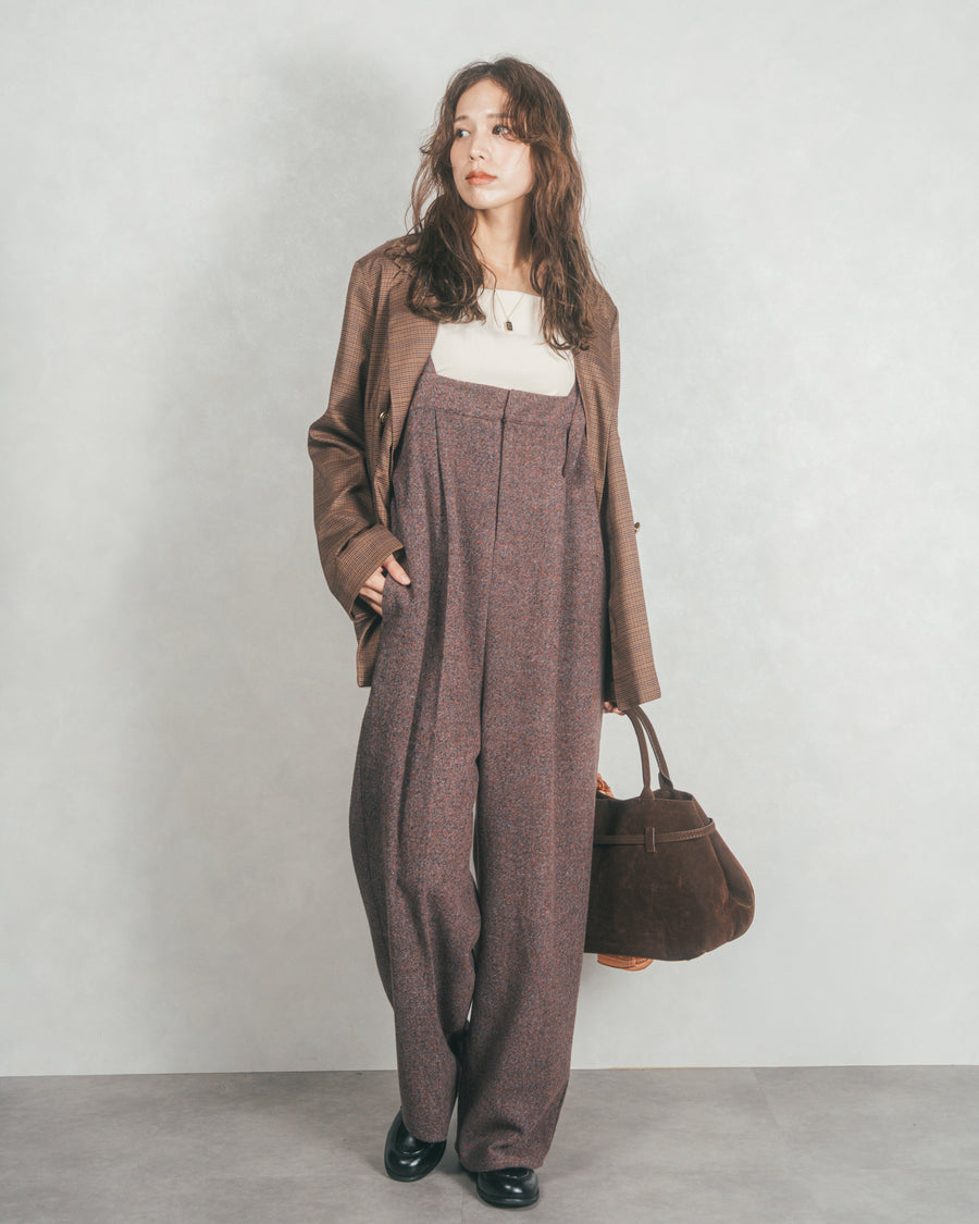 ［SET］Effortless チェックジャケット+Tweedベロアサロペット（2SET）