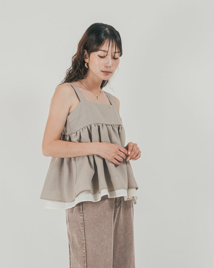 ［SET］スラブTweedバイカラーティアードキャミ + 10oz サイドタック リラックスデニムパンツ（2SET）