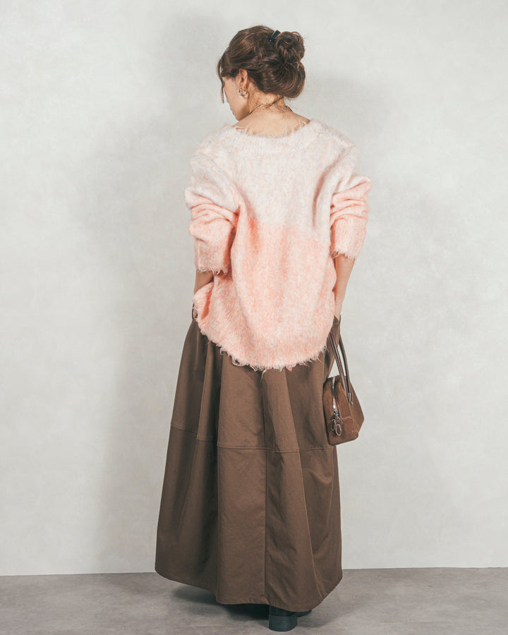 ［SET］Airyフェザー ニットカーディガン+コクーンシルエットロングスカート（2SET）