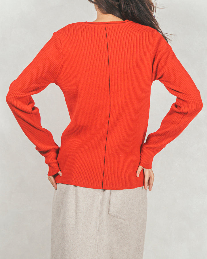 Line Rib クルーネックニット（RED）