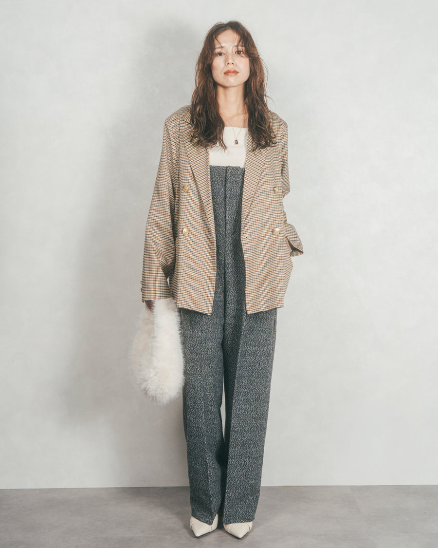 ［SET］Effortless チェックジャケット+Tweedベロアサロペット（2SET）