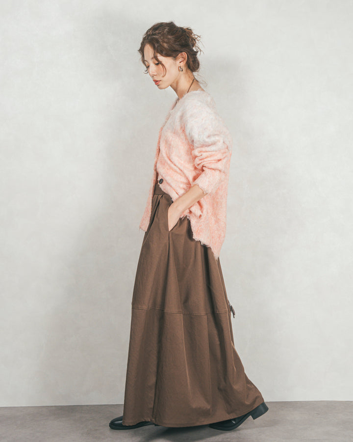 ［SET］Airyフェザー ニットカーディガン+コクーンシルエットロングスカート（2SET）