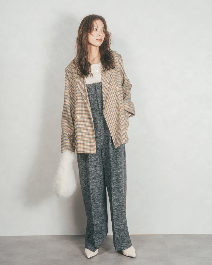 ［SET］Effortless チェックジャケット+Tweedベロアサロペット（2SET）