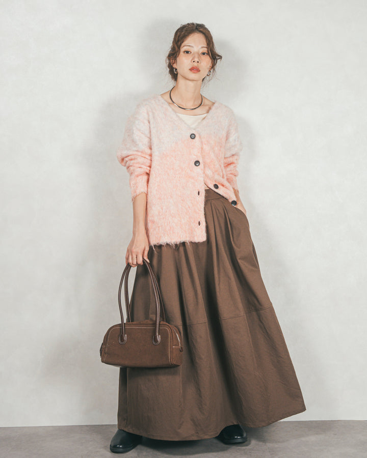［SET］Airyフェザー ニットカーディガン+コクーンシルエットロングスカート（2SET）