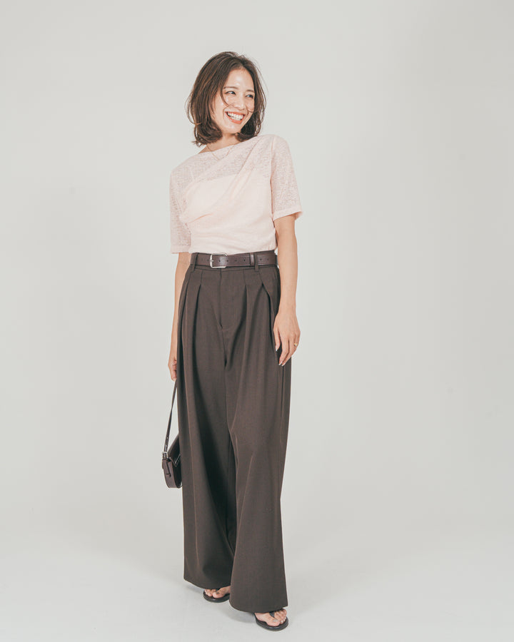 ［SET］カットレース ドレープTee + ダブルタック ハイウエストワイドパンツ（2SET）