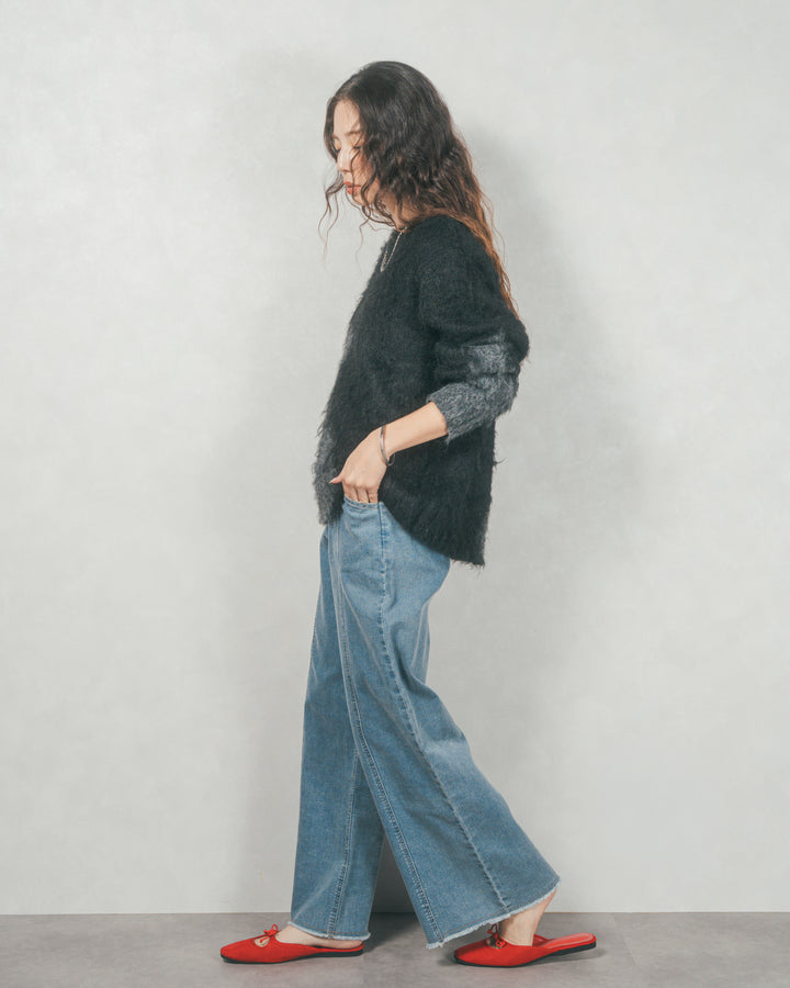 ［SET］ニュアンスグラデーションShaggyニット+センターシーム リラックスワイドデニム（2SET）