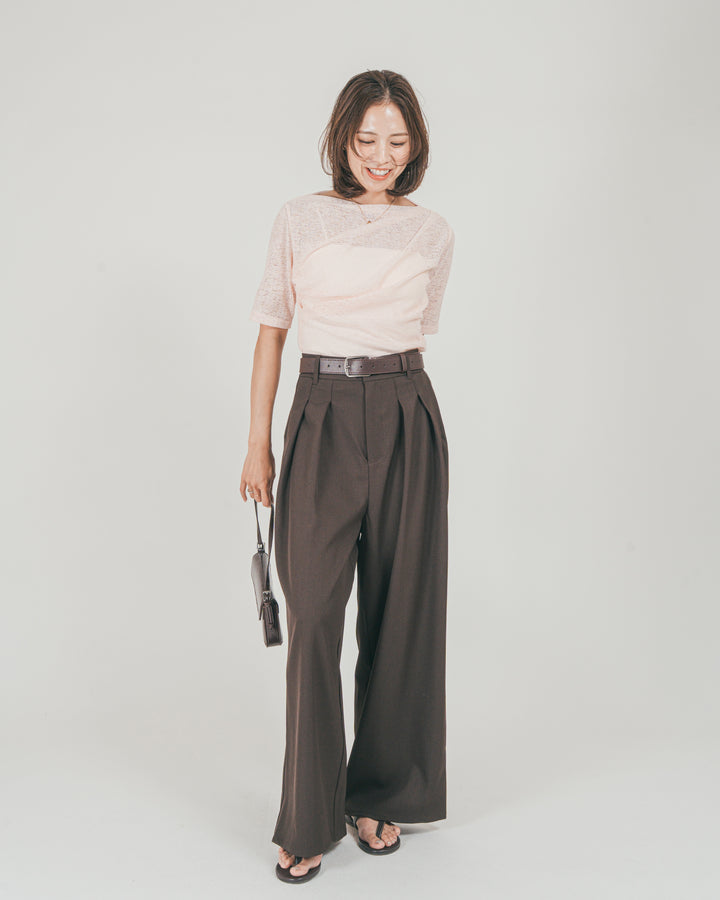 ［SET］カットレース ドレープTee + ダブルタック ハイウエストワイドパンツ（2SET）