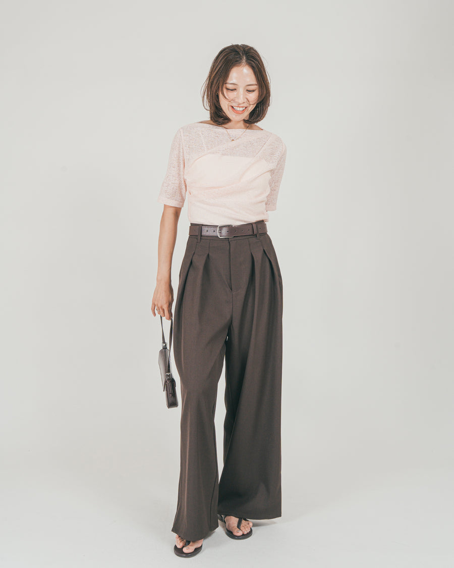 ［SET］カットレース ドレープTee + ダブルタック ハイウエストワイドパンツ（2SET）