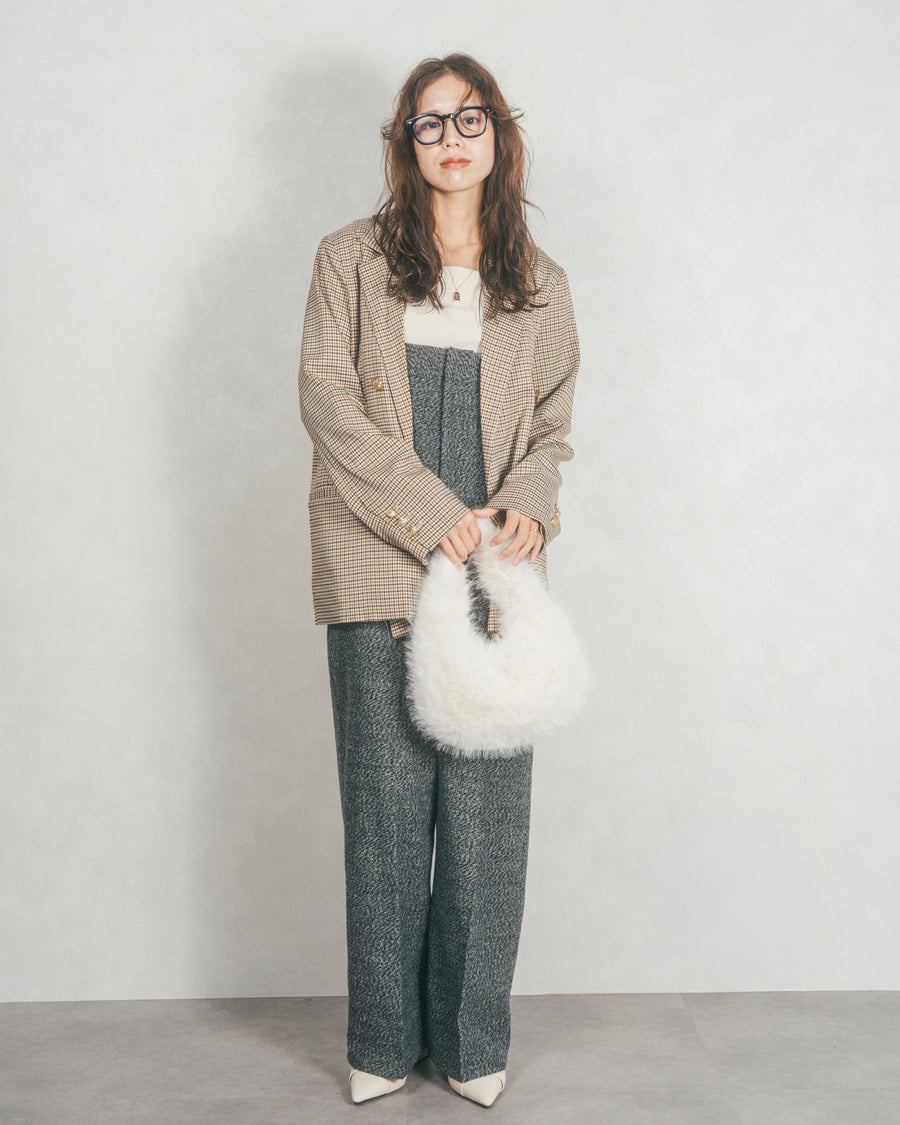 ［SET］Effortless チェックジャケット+Tweedベロアサロペット（2SET）