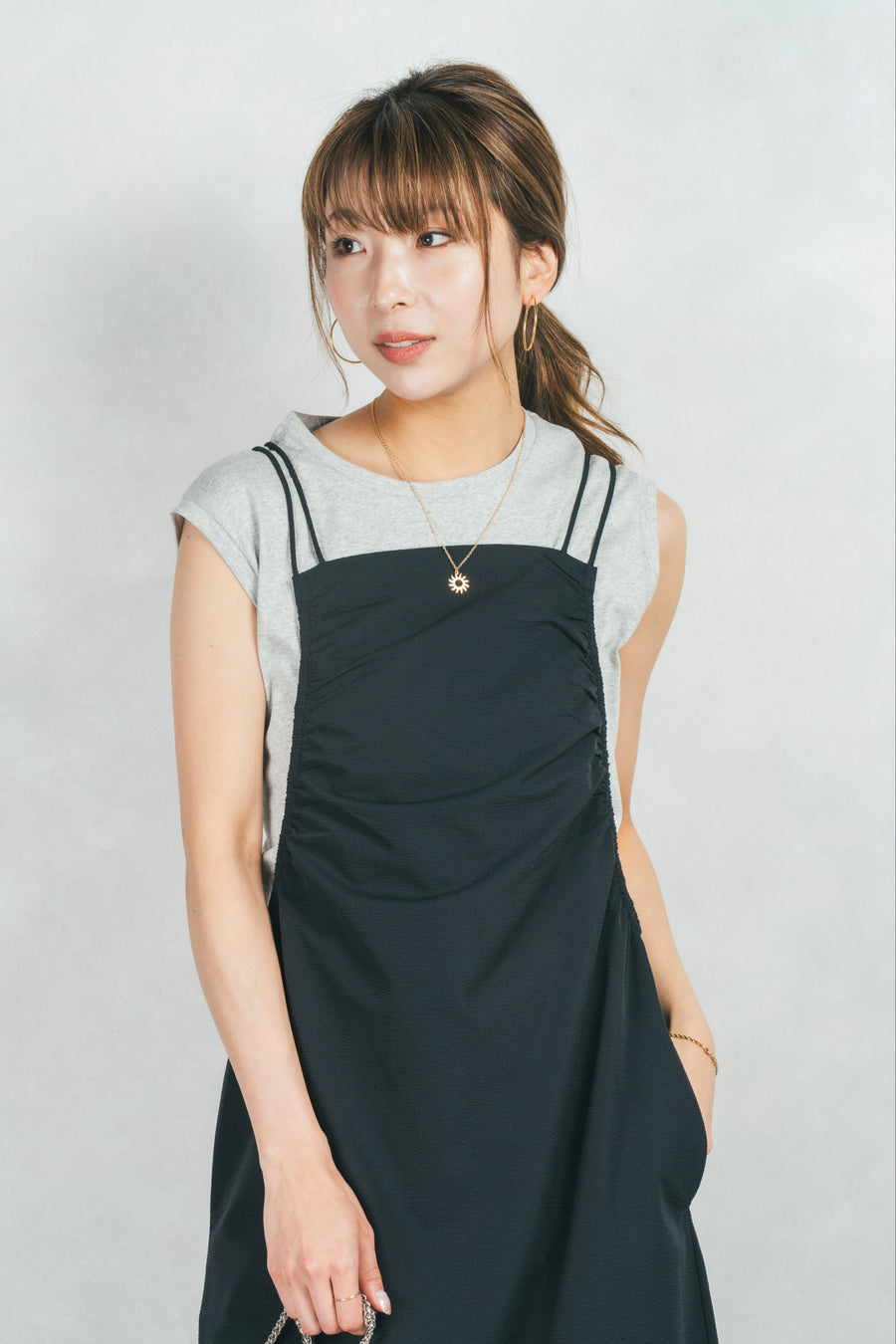 ［SET］USAコットンスリーブレストップス+シーサイドキャミワンピ