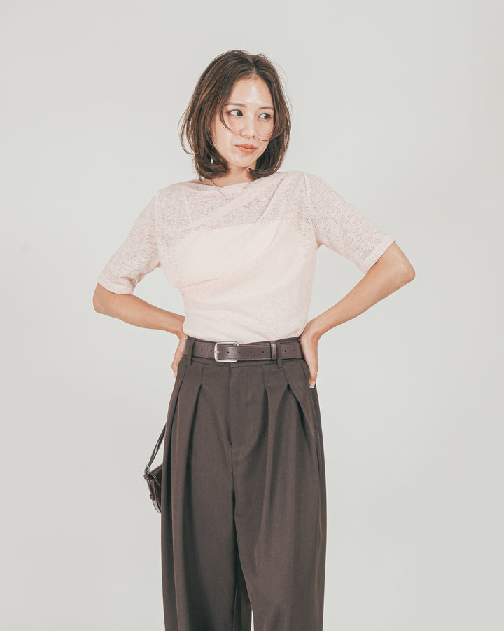 ［SET］カットレース ドレープTee + ダブルタック ハイウエストワイドパンツ（2SET）