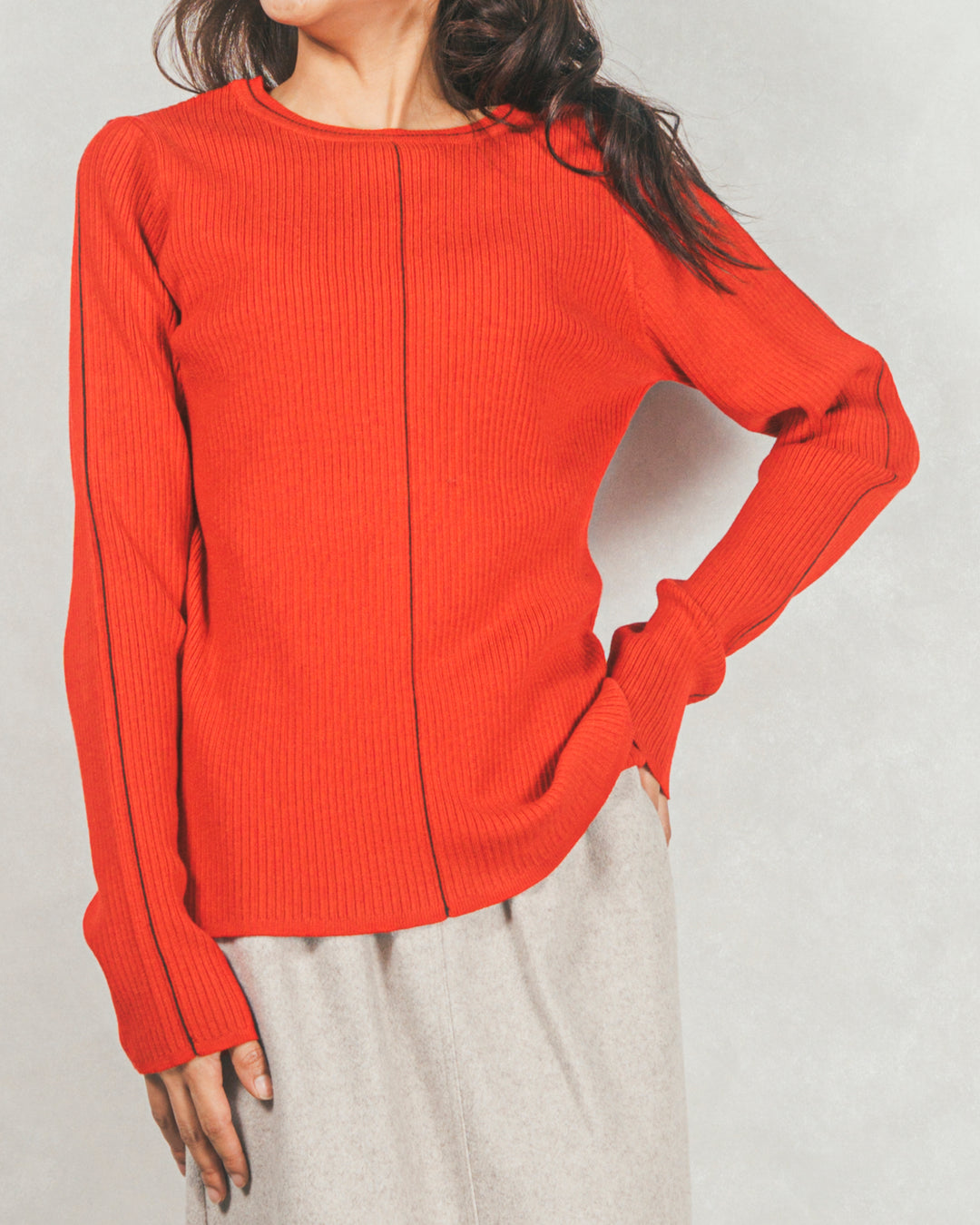 Line Rib クルーネックニット（RED）