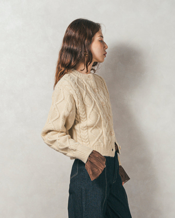 チュールスリーブRibトップス (BROWN)