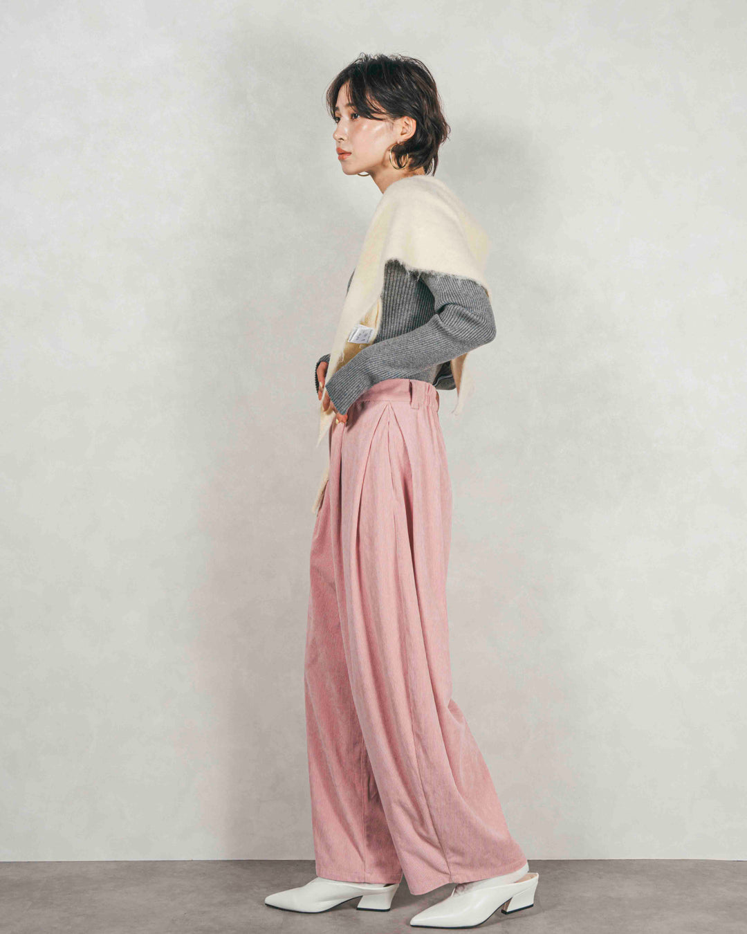 サイドタックコクーンコーデュロイパンツ (PINK）