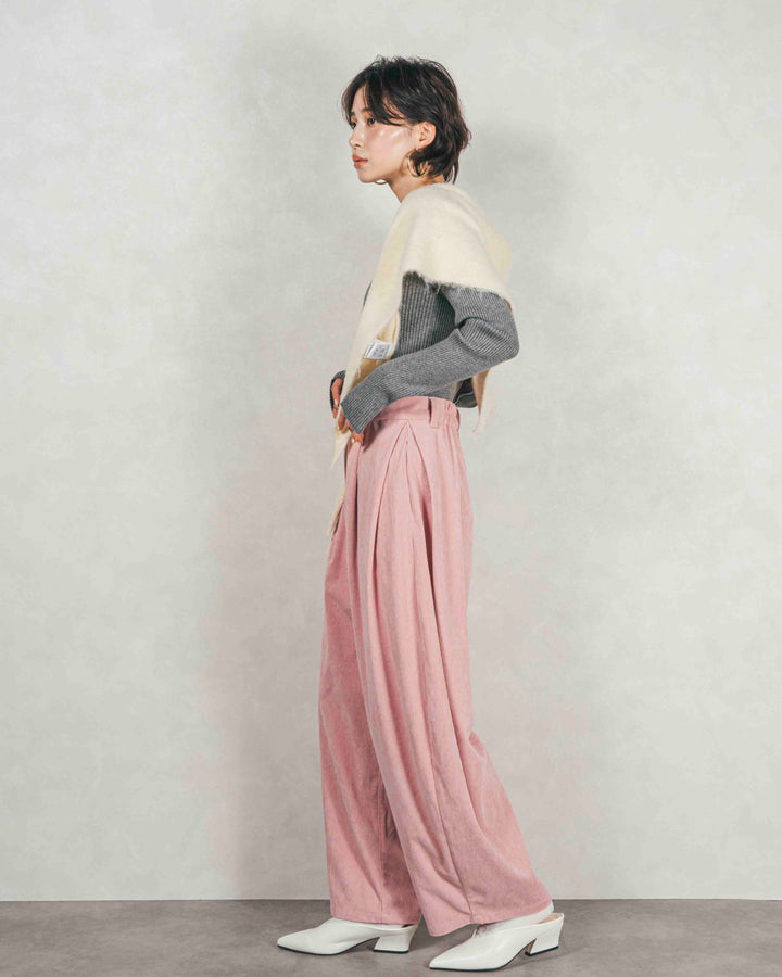 サイドタックコクーンコーデュロイパンツ (PINK）