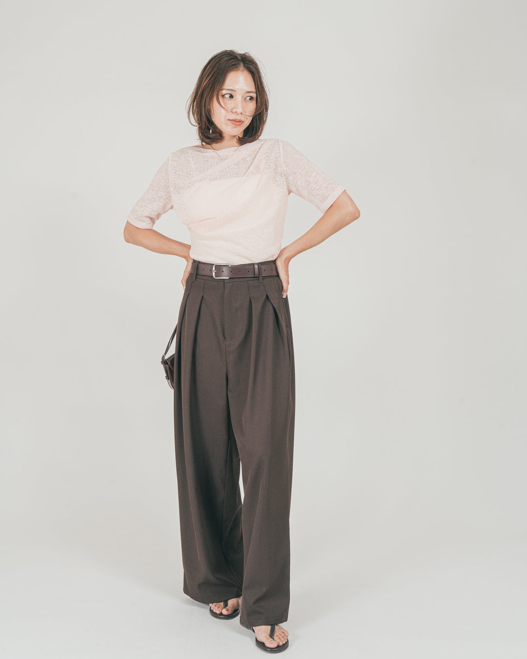 ［SET］カットレース ドレープTee + ダブルタック ハイウエストワイドパンツ（2SET）