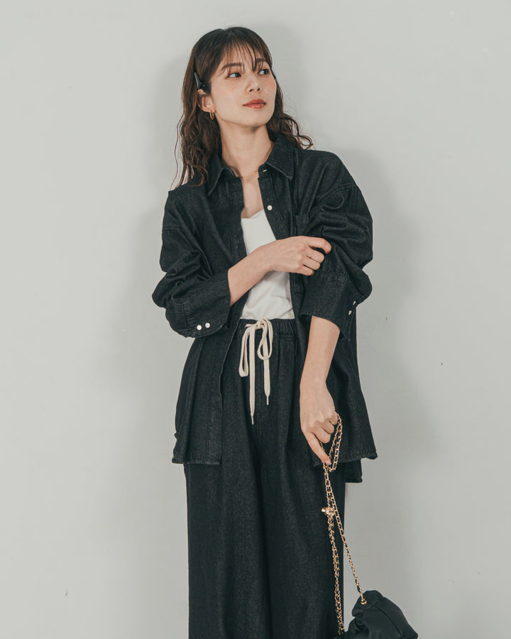 ［SET］Airy Denim オーバーシャツ + Airy Denim ワイドパンツ（2SET）