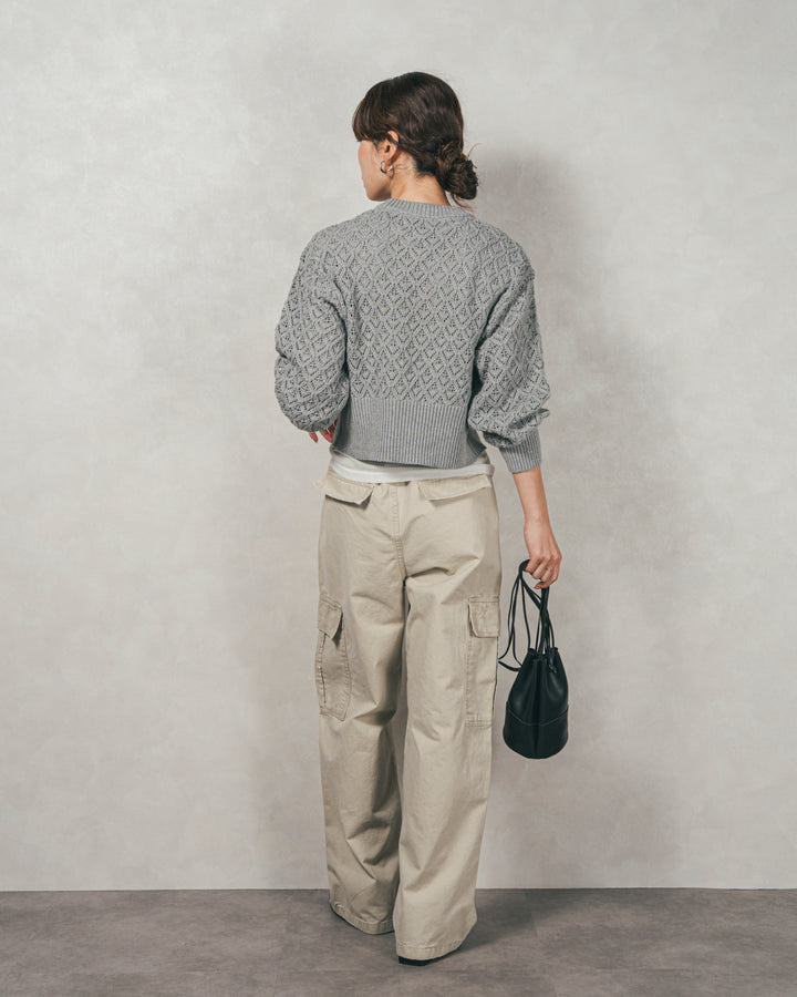 ［SET］透かし編みフロントスリットニット+ピグメントツイルカーゴパンツ（2SET）