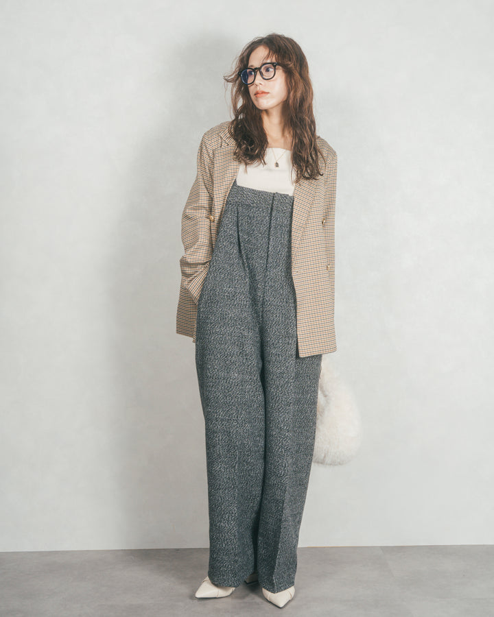 ［SET］Effortless チェックジャケット+Tweedベロアサロペット（2SET）