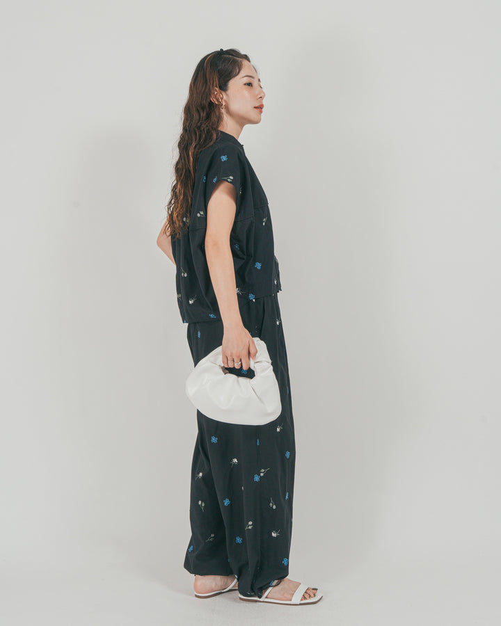 ［SET］Flower刺繍コクーンシャツ + Flower刺繍リラックスパンツ（2SET）