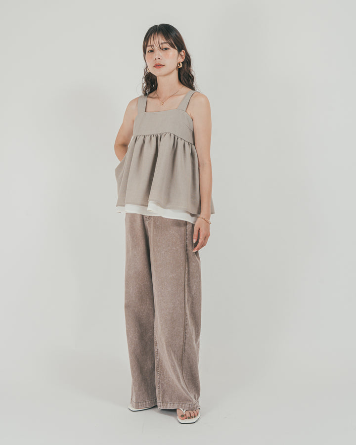［SET］スラブTweedバイカラーティアードキャミ + 10oz サイドタック リラックスデニムパンツ（2SET）