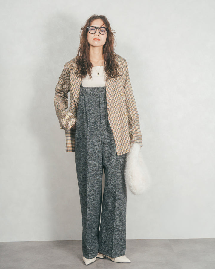 ［SET］Effortless チェックジャケット+Tweedベロアサロペット（2SET）