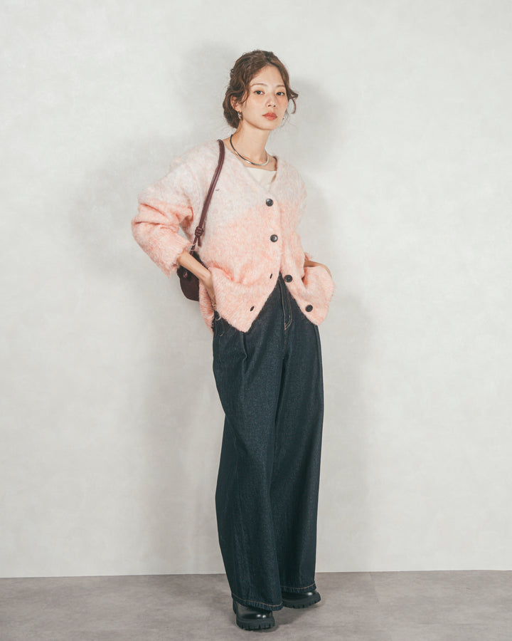 Airyフェザー ニットカーディガン (PINK×LIGHT PINK)