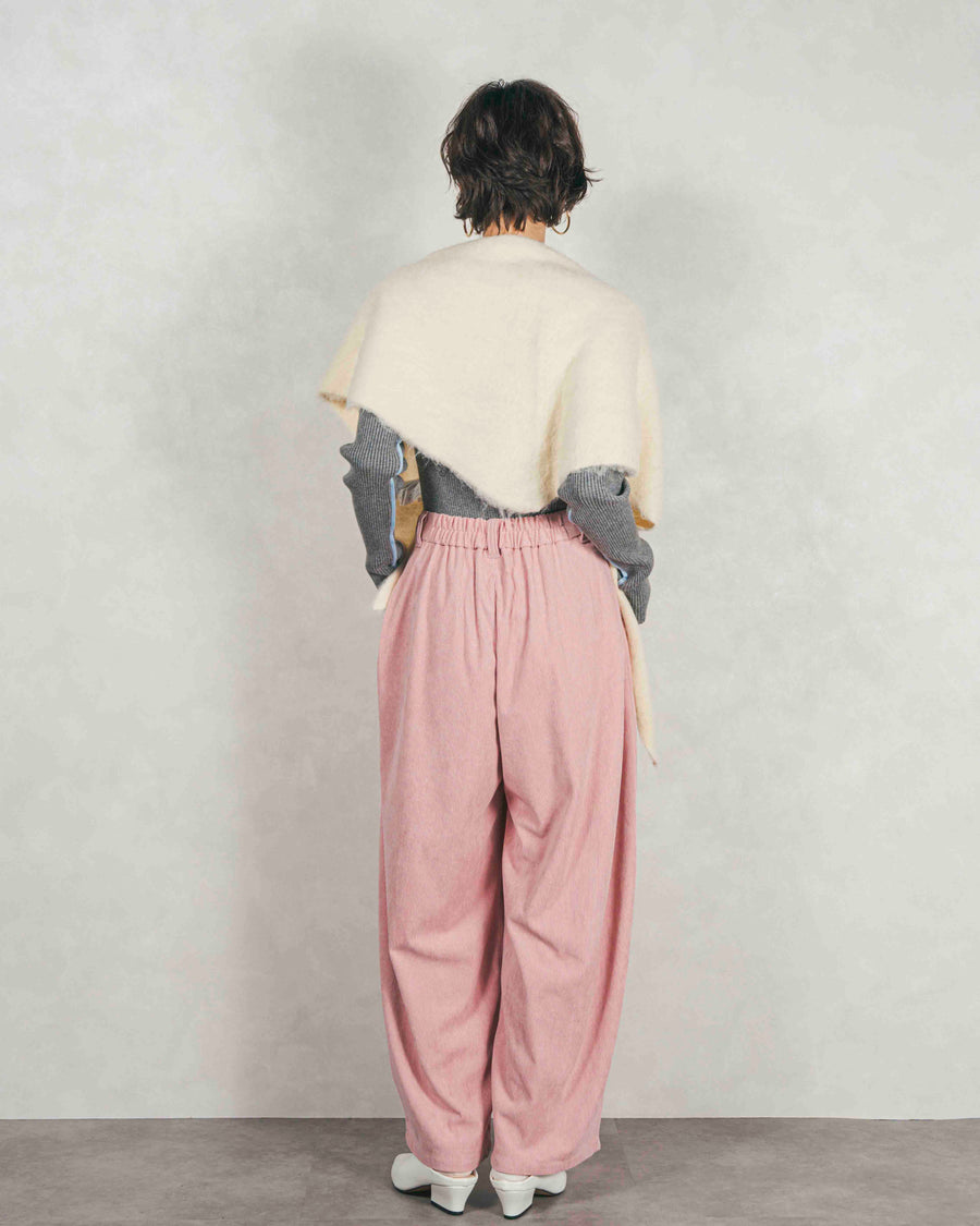 ［SET］バイカラークルーネックニットトップス+サイドタックコクーンコーデュロイパンツ（2SET）