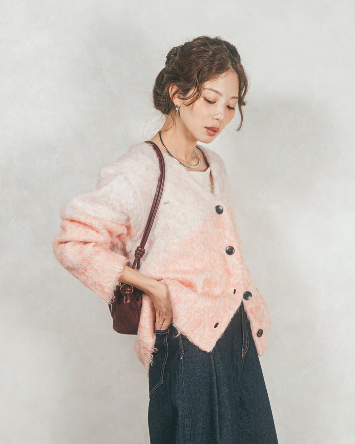 ［SET］Airyフェザー ニットカーディガン+ワイドTuckイージーデニム