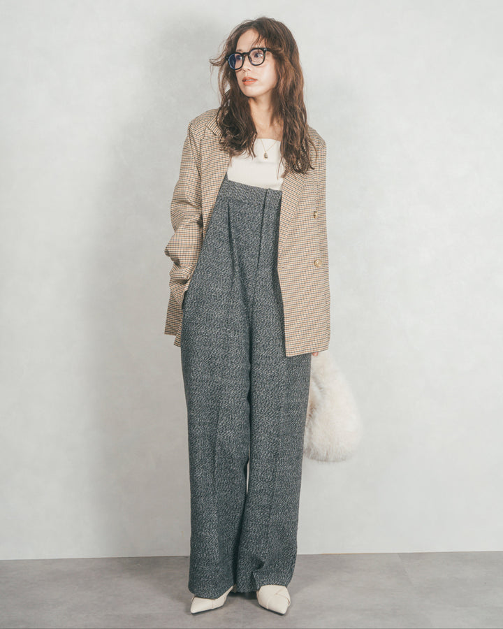 ［SET］Effortless チェックジャケット+Tweedベロアサロペット（2SET）