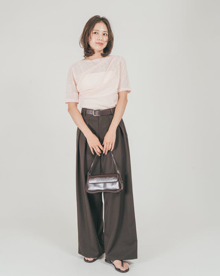 ［SET］カットレース ドレープTee + ダブルタック ハイウエストワイドパンツ（2SET）