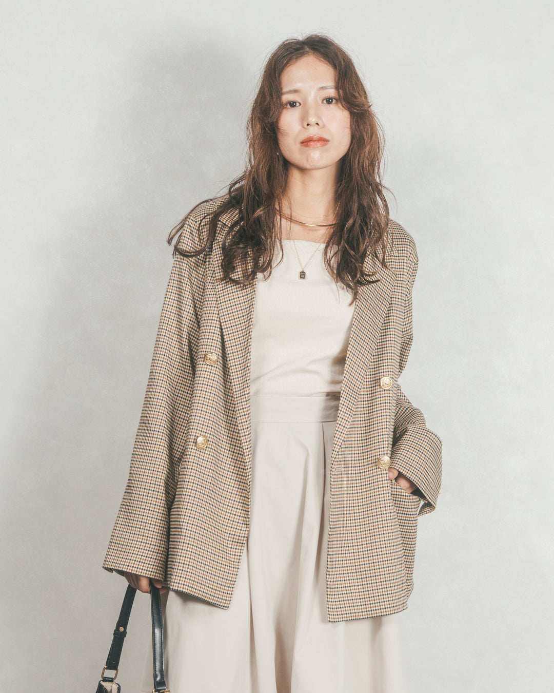 ［SET］Effortless チェックジャケット+コクーンシルエットロングスカート（2SET）