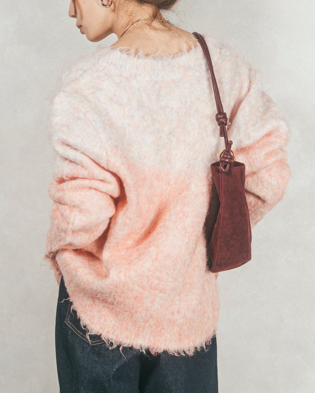 ［SET］Airyフェザー ニットカーディガン+フロントスリット Iラインデニムスカート（2SET）