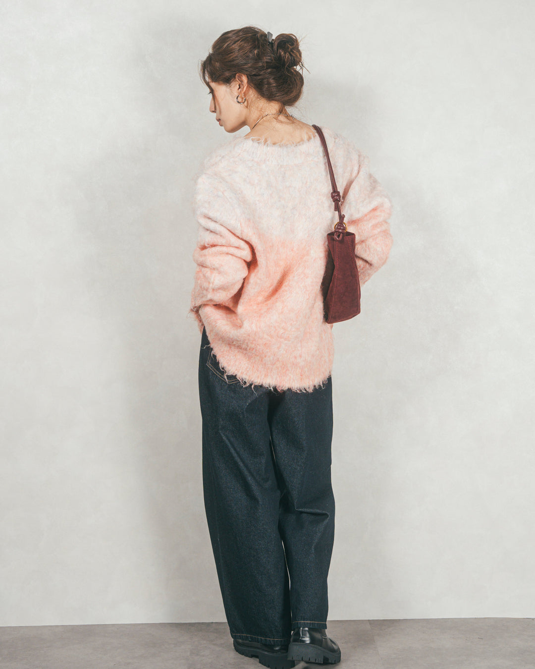 ［SET］Airyフェザー ニットカーディガン+ワイドTuckイージーデニム