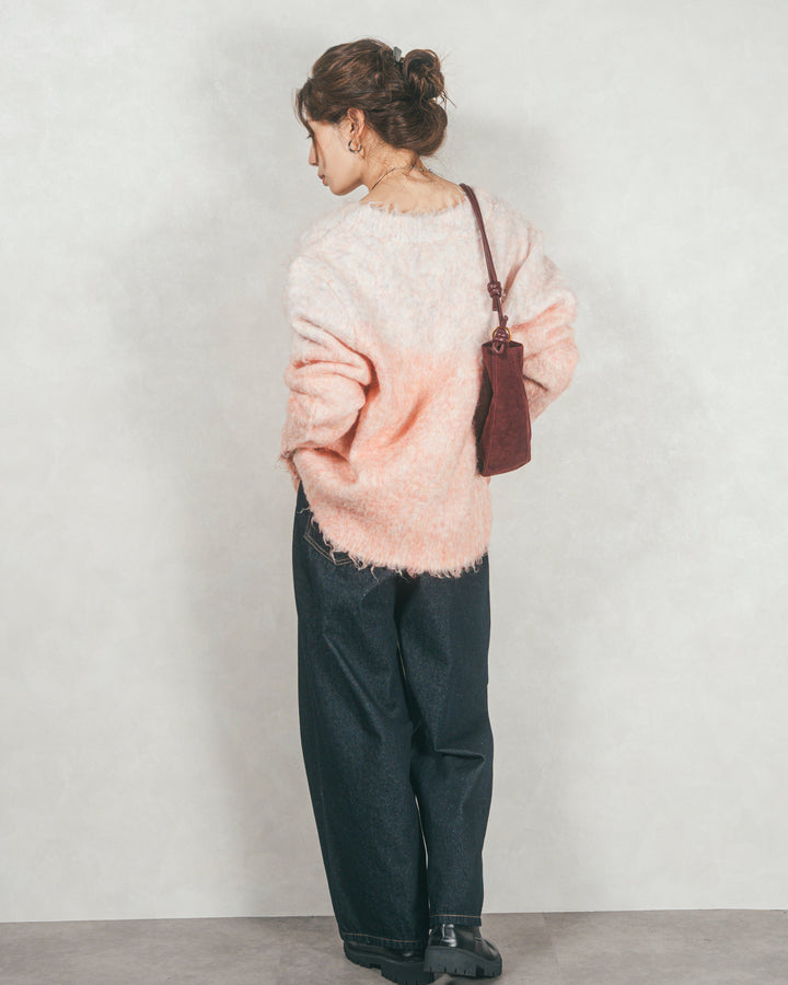 ［SET］Airyフェザー ニットカーディガン+ワイドTuckイージーデニム