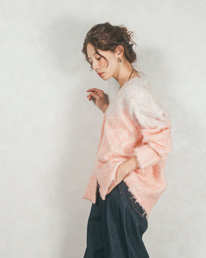 ［SET］Airyフェザー ニットカーディガン+ワイドTuckイージーデニム