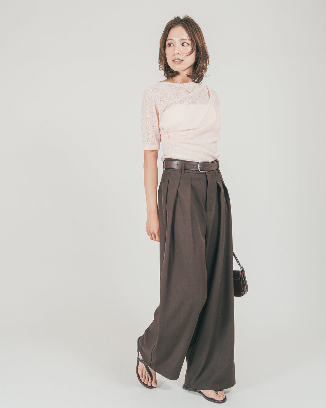 ［SET］カットレース ドレープTee + ダブルタック ハイウエストワイドパンツ（2SET）