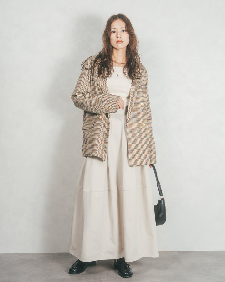 ［SET］Effortless チェックジャケット+コクーンシルエットロングスカート（2SET）
