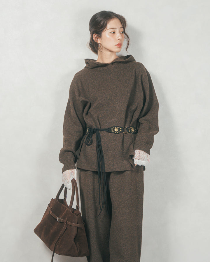 ［SET］Souffleニットフーディー+Souffleニットテパードパンツ（2SET）