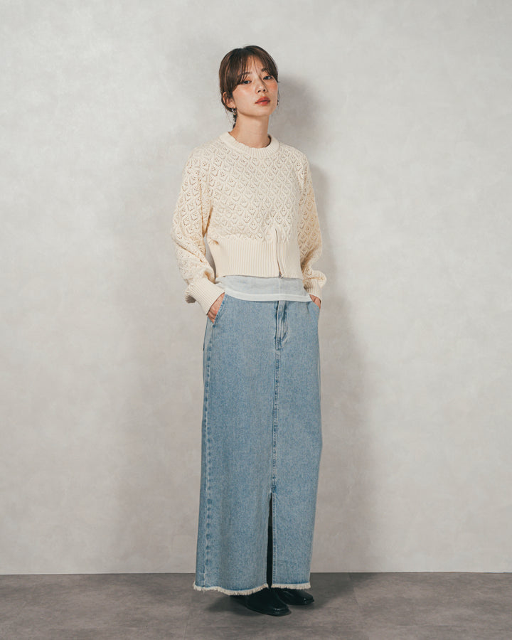 透かし編みフロントスリットニット（IVORY）