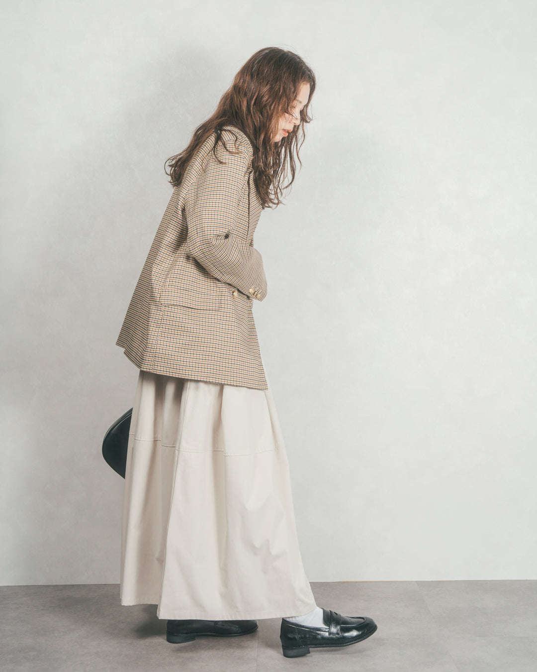 ［SET］Effortless チェックジャケット+コクーンシルエットロングスカート（2SET）